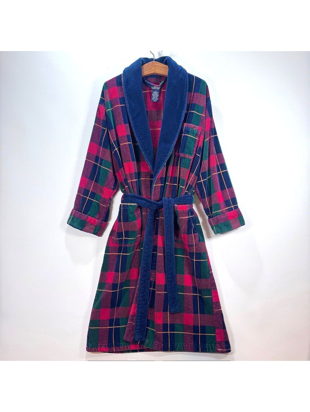 Vintage Stafford 100% Cotton Luxury Plaid Robe - One Size